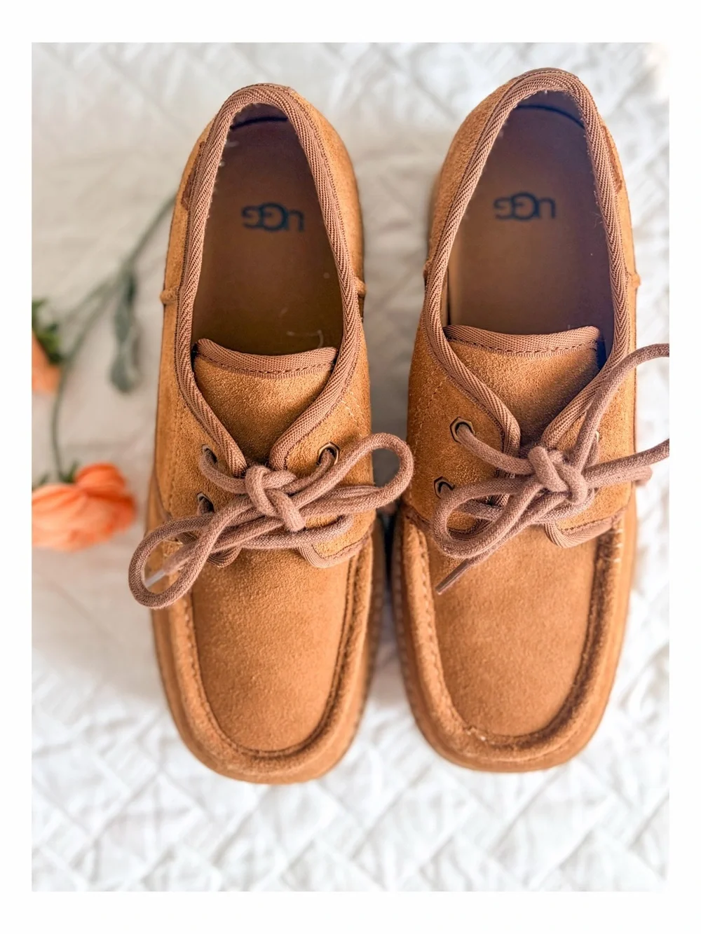 UGG Cityfunc Platform Derby Shoes Chestnut Suede Lace Up Women’s Size 8
